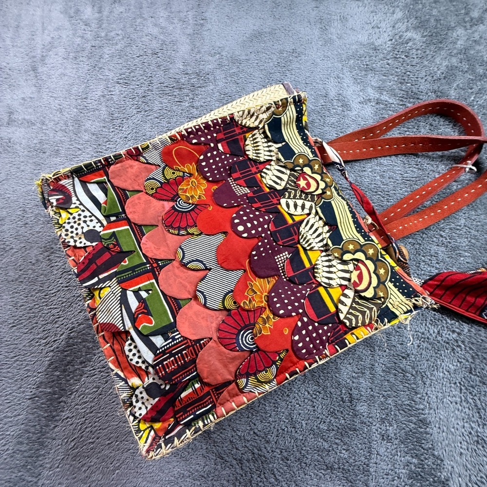 Kikapu by Furaha B African Art Weave Ankara Tote Bag Leather Handles - Picture 6 of 10